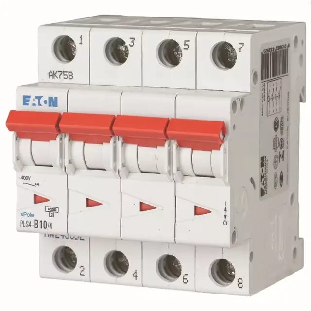 EATON - Disjoncteur PLS4-C10/4-MW , C 10A , 4 poles 63, 4,5 kA