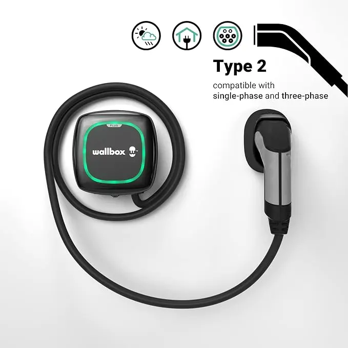 Wallbox Pulsar Plus Chargeur pour EV avec puissance réglable jusqu'à 7,4 kW. Câble de charge de type 2, 7M. Connexion WiFi Bluetooth